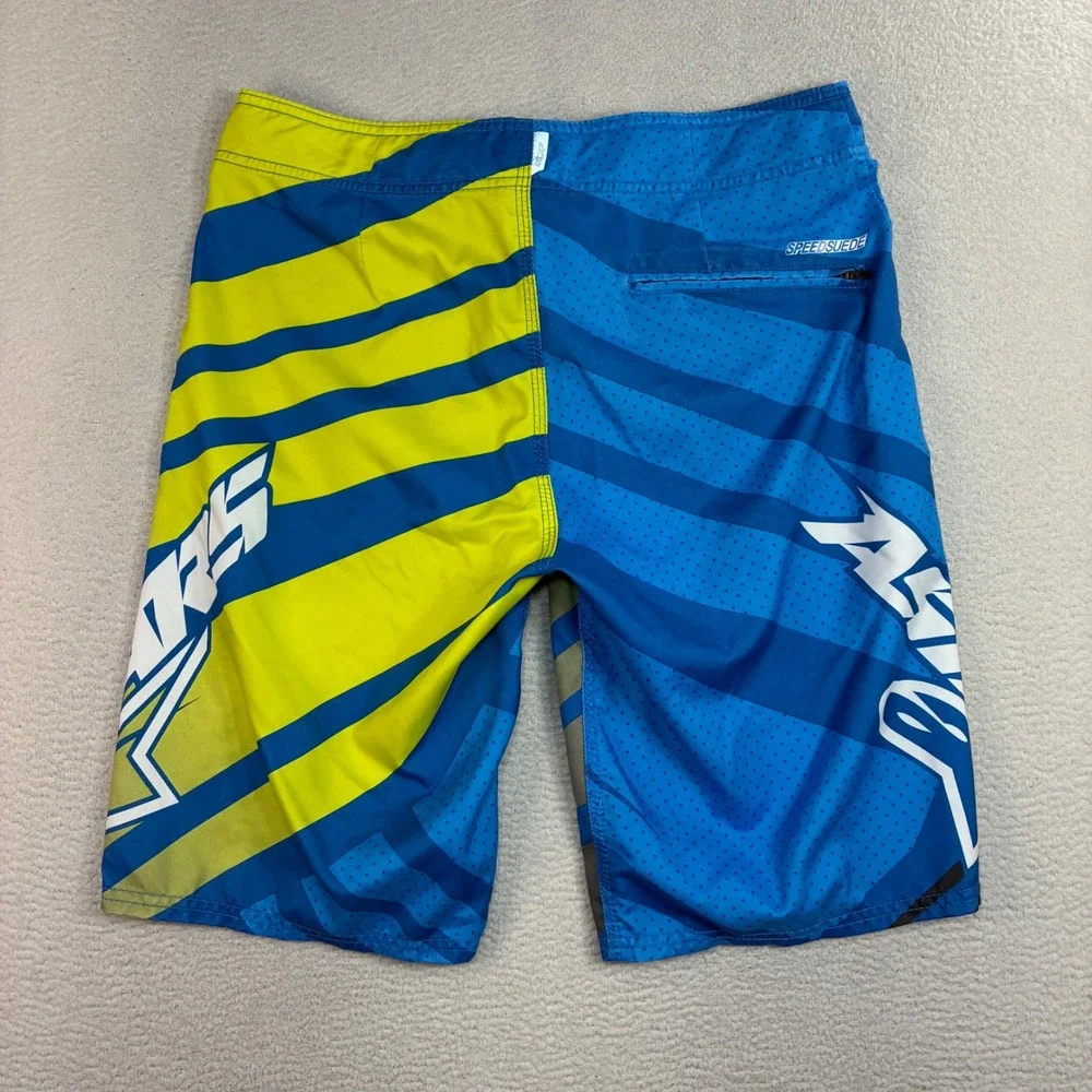 Alpinestars Board Short Men 30x12 Blue Yellow Performer Surf Moto Swim Trunk Y2K
